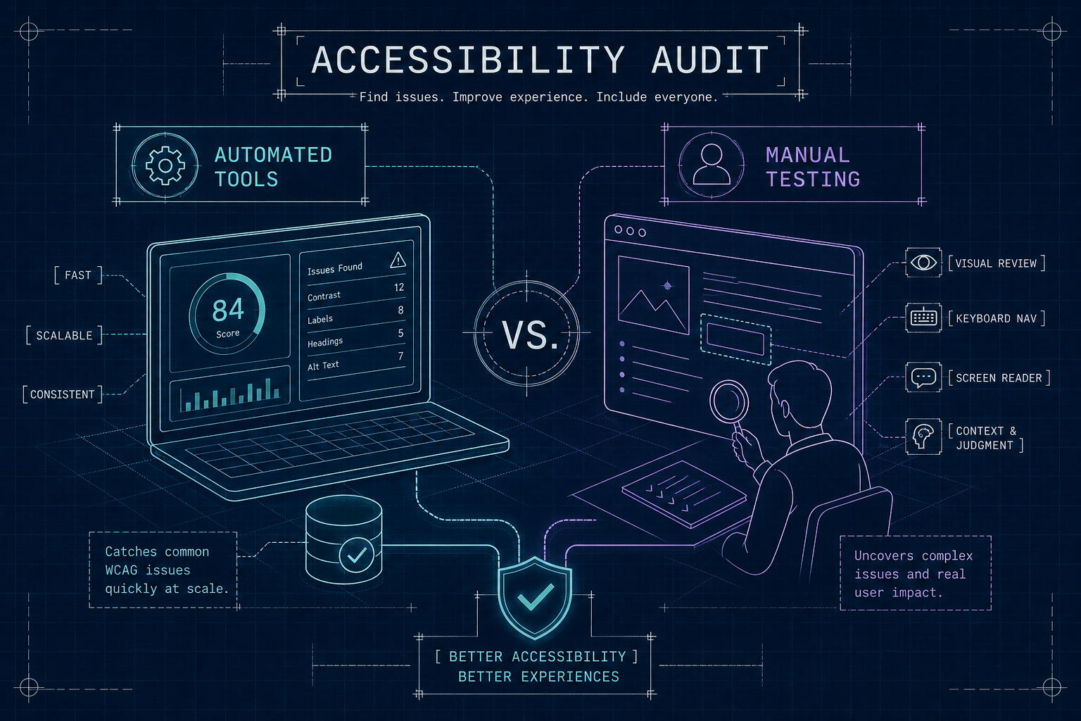 Automated tools versus manual testing accessibility audit comparison